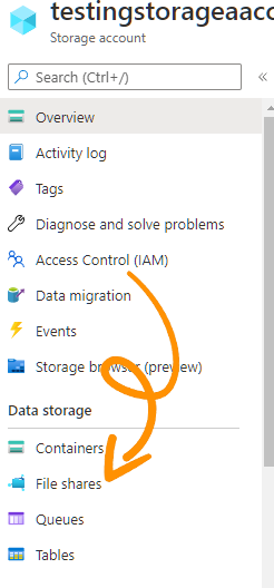 File share blade in the storage account menu