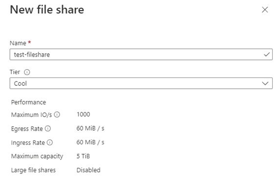 Properties of the new file share